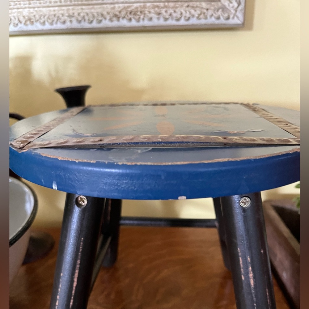 Rustic Blue and Black Wooden Stool - Picture 16 of 16